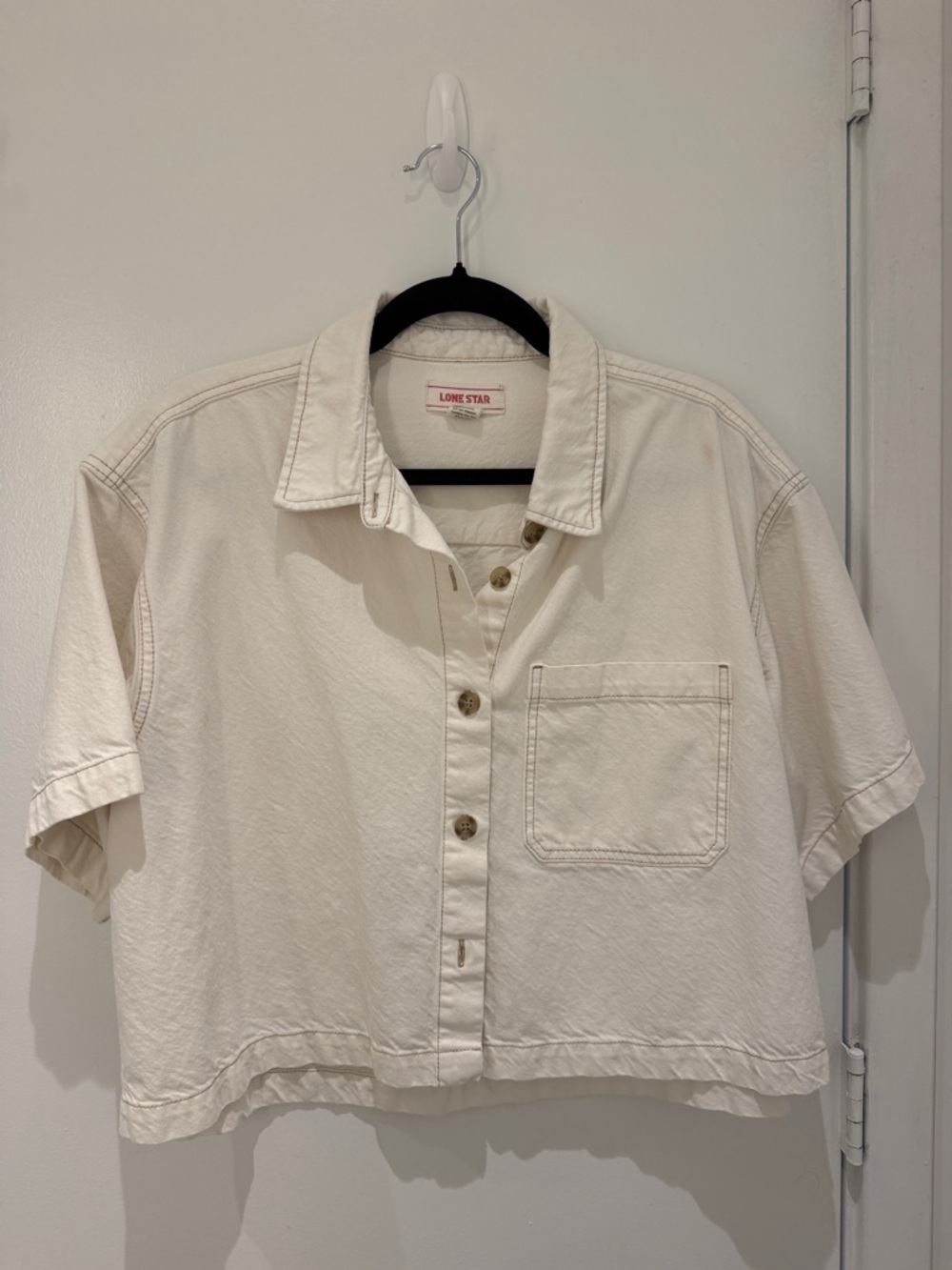 Lone Star Cropped Denim Button-Up Shirt in Cream